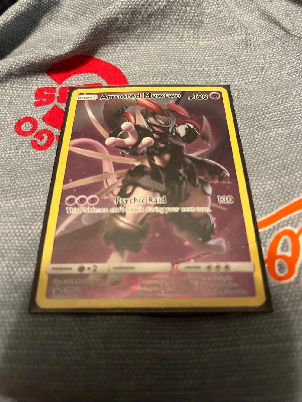 Pokemon Armored Mewtwo Card - Purple with Yellow Border